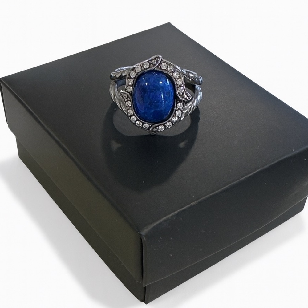 Elegant Blue and Silver Ring with Crystal Accents